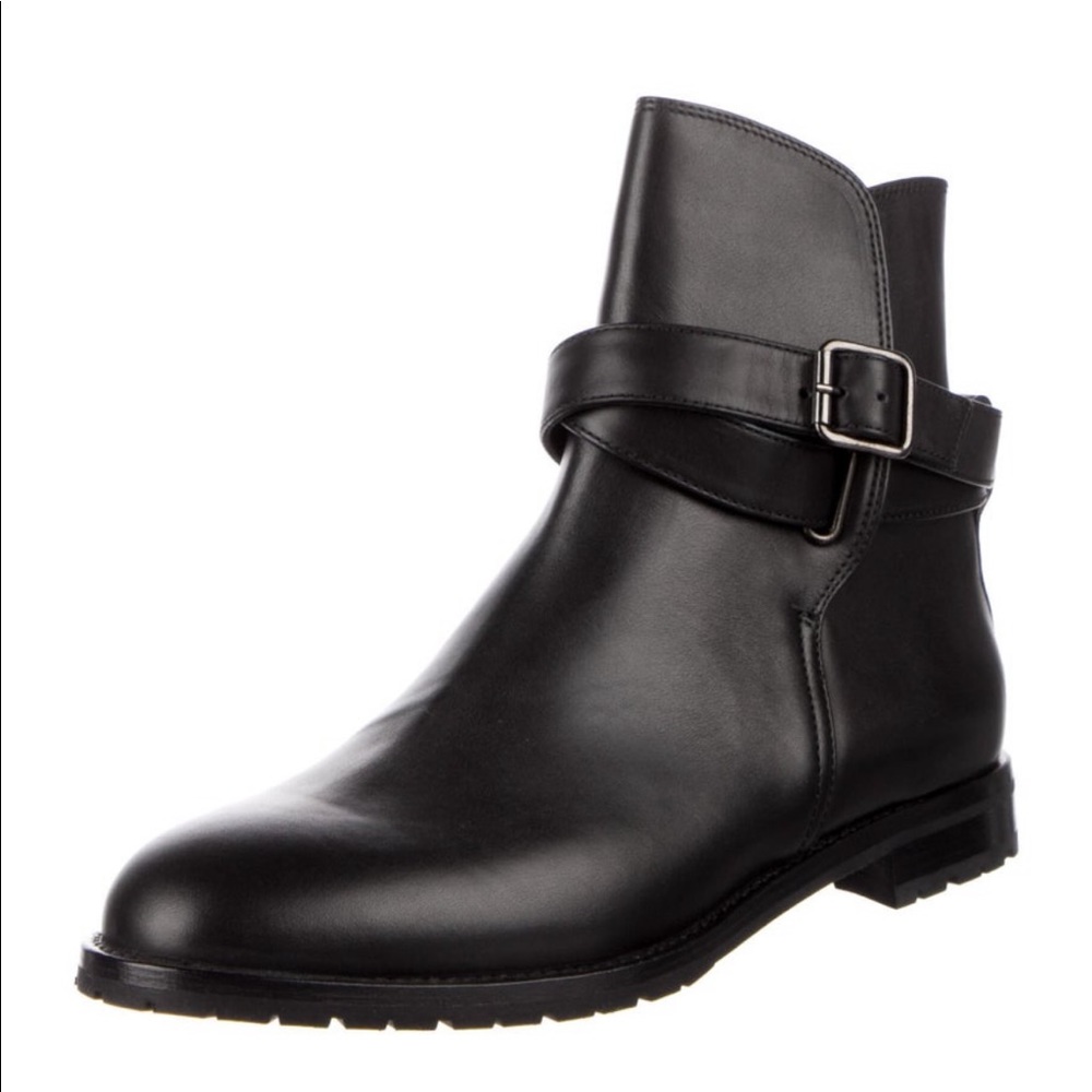 Manolo Blahnik Leather Ankle Moto Boots, Black